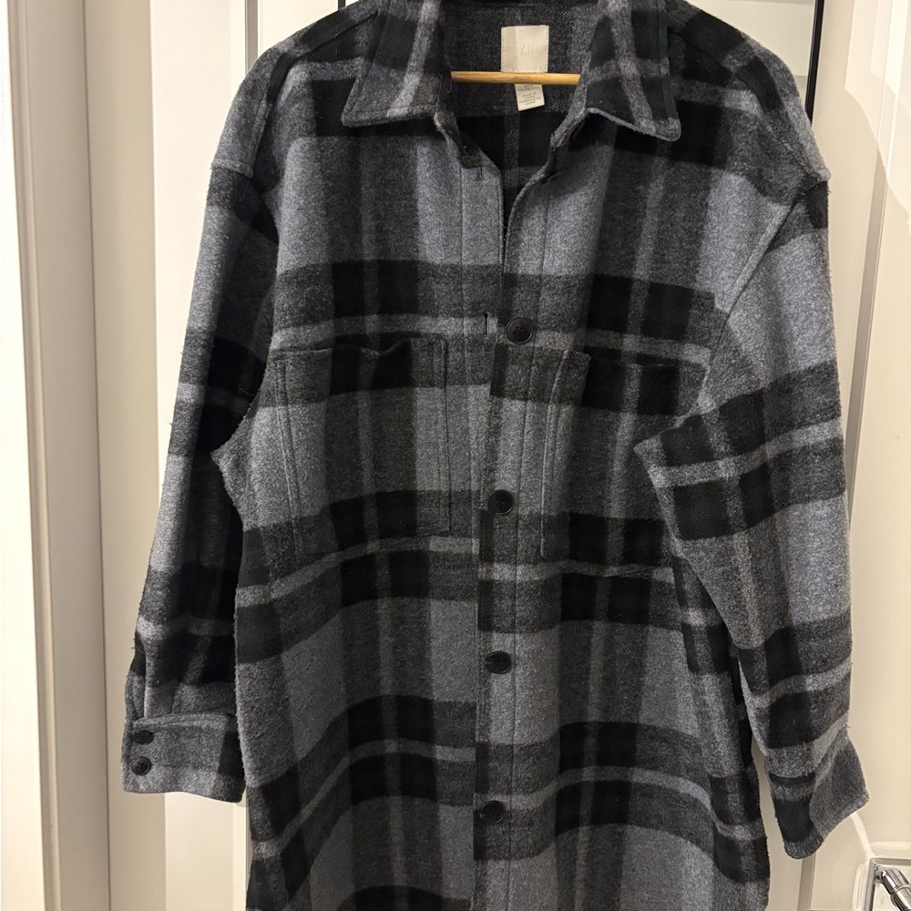 H&M Blue and Black Checkered Shirt Jacket